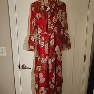 Zara Red Floral Long Sleeve Maxi Dress